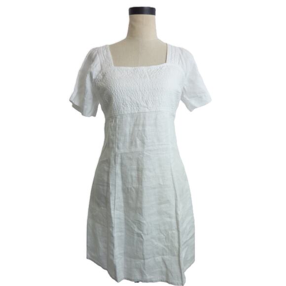 NWT Madewell White Square-Neck Mini Dress in 100% Linen 4 - Picture 1 of 8